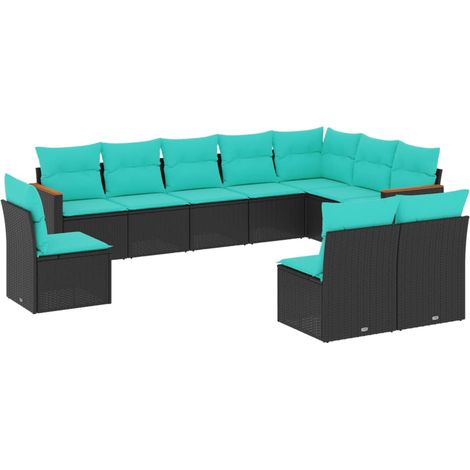 Maison Exclusive - 10-teiliges Gartensofa-Set mit Kissen, schwarz