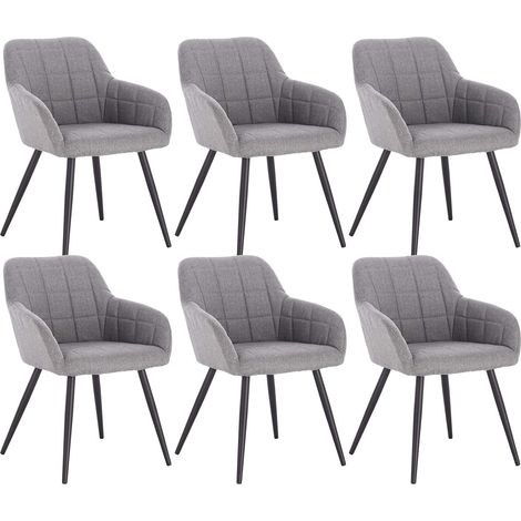 WOLTU Set di 6 sedie da pranzo, sedie da cucina in lino e metallo 49x43x81cm grigio chiaro