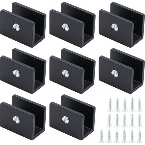 Pince À Verre - Acier Inoxydable - Pour Verre Épaisseur 8 À 10 Mm - Carrée - Noir - Lot De 8 Pièces