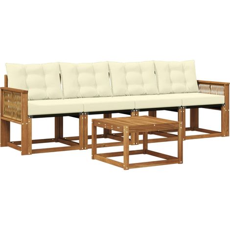 Set di divani da esterno con cuscino 5 pz Salotto da Giardino Naturale e Crema (1/5)