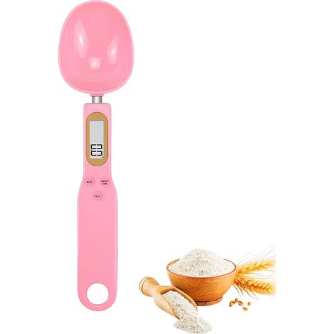 Cuchara medidora con medidas graduadas, de 0,1 g a 500 g, pantalla LCD, 4 unidades de pesaje, báscula de cocina multifuncional, apta para polvos, partículas pequeñas, medicamentos y legumbres (rosa). (1/5)