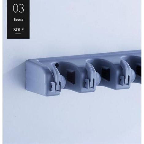 Porte-Balai Mural - 5 Emplacements - Pour Balais Et Accessoires De Nettoyage - Fixation Murale Avec Colle Sans Clou Ou Vis - 1 Pièce (1/4)