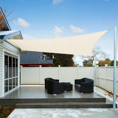 Voile d'ombrage imperméable carrée 5x5m, protection solaire et intempéries en polyester PES avec anti-UV, idéale pour terrasse, balcon, jardin - crème (tailles sur mesure disponibles) (1/5)