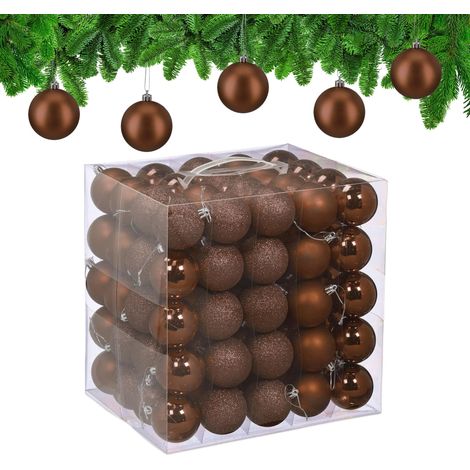 Boule de Noël, lot Pratique de 50, en Plastique Robuste, pour Le Sapin, diamètre : 6 cm, Marron (1/5)