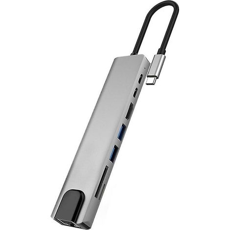 Station d'accueil 8-en-1 Type-C, hub USB PD100W, 2 ports USB, HDMI compatible RJ45, câble de 100 m (1/4)