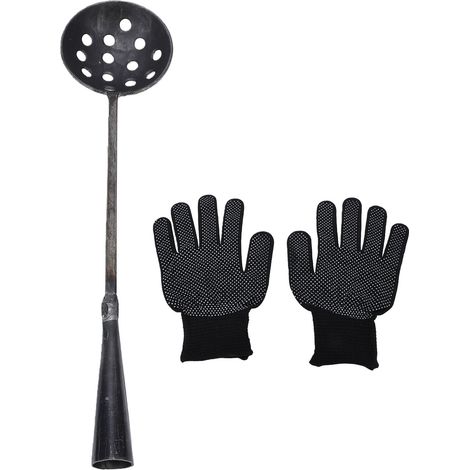 Écumoire à scories de fonderie avec gants antidérapants, pelle de 9,9 cm (3,9 pouces), manche de 42 cm (16,5 pouces) pour métal. (1/5)