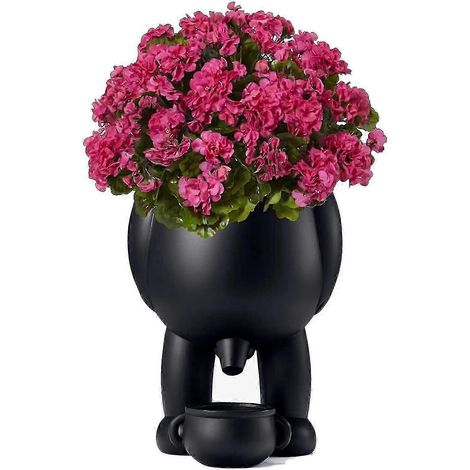 Pot de fleurs visage drôle pour petites plantes et succulentes,black (1/5)