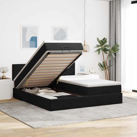 Estructura de cama otomana colchones terciopelo negra 160x200cm (1/5)