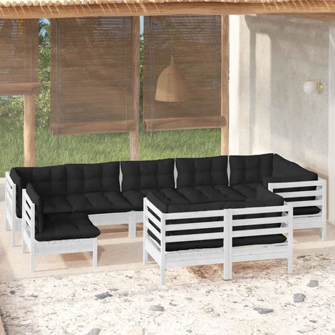 9-tlg. Garten-Lounge-Set mit Kissen Weiß Kiefer Massivholz vidaXL (1/5)