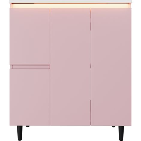 Mueble lavabo de baño independiente 76 x 47 x 89 cm rosa con lavabo de cerámica y luz LED con sensor (1/5)