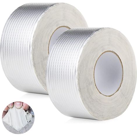 2 Pièces Ruban Étanche en Caoutchouc Butyle en Aluminium - 50mmx10m Bande Etancheite Autocollante Butyle en Étanche Ruban - Ruban Butyle Correctifs Imperméables de Réparation pour Fuite de Toit (1/5)