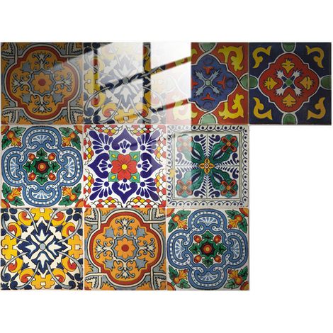 Stickers Cuisine Carrelage Mural Salle de Bain 15x15cm Motif de Fleurs Coloré Vinyl Auto-adhésif coloré