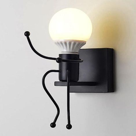 Applique murale humanoïde E27 d'intérieur, style industriel moderne et épuré, idéale pour le salon, le couloir ou la chambre. Ampoule 220 V non incluse (rose noire). (1/4)