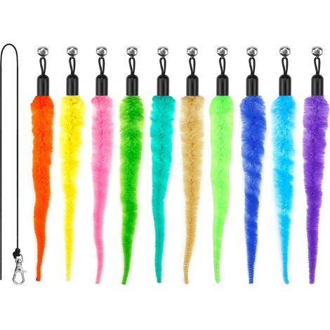 Lot de 10 jouets en forme de vers pour chats, accessoires pour baguette de jeu, plumes de rechange et 1 ficelle noire pour canne à pêche. Assortiment de vers pour chat d'intérieur et chaton. (1/5)