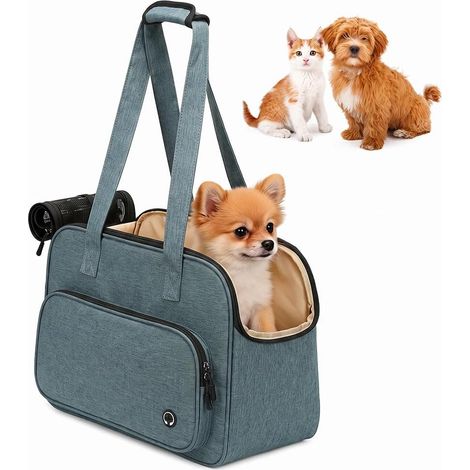 Sac de transport léger pour petits chiens et chats, confortable et idéal pour les voyages, les promenades et les excursions en plein air. Couleur : gris. (1/5)