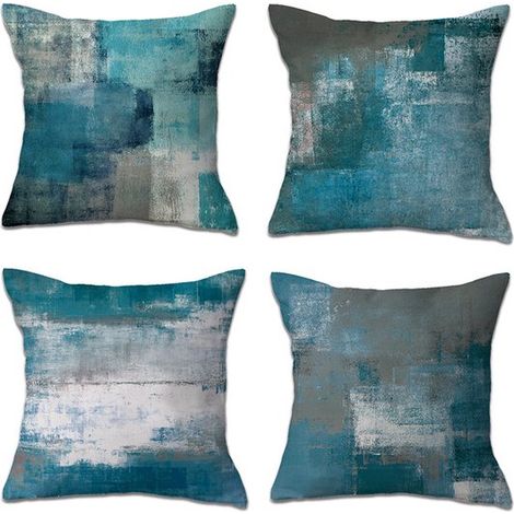 Fundas decorativas para cojines，color azul，juego de 4 piezas，45 x 45 cm，ideales para sofás，salas de estar y decoración de exteriores (1/2)