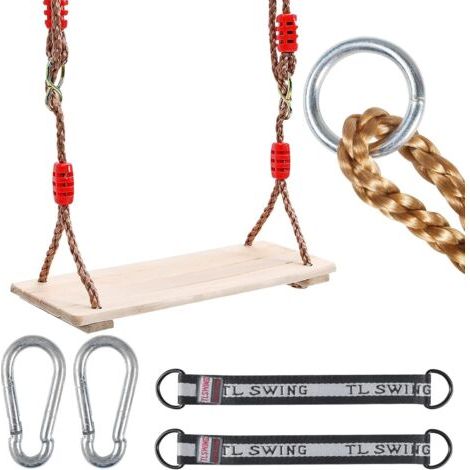 Balançoire Bois, Balançoire Suspendue, 40 15 2cm, Sièges de Balançoire, Balançoire Arbre avec Corde Ajustable pour Adulte, Enfant, Jardin, Exterieur, Interieur (Chargé Maximum 160kg) (1/5)