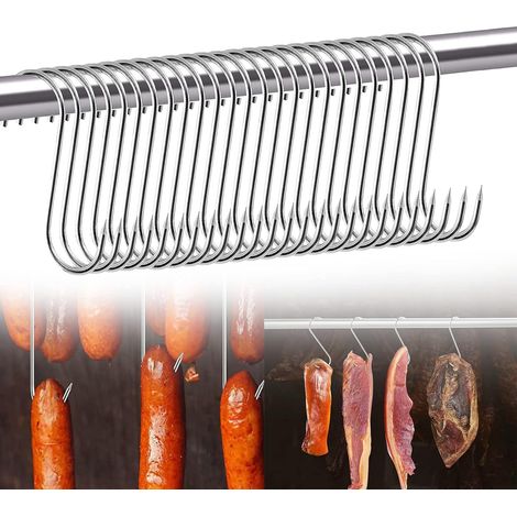 BEBUSINGOTO Crochet de Boucher,25 Pièces Crochet de Boucher en Acier Inoxydable,Crochet Suspendu en Forme de S,Crochet de Viande,Crochet Fumoir Convient pour Fumer le Poisson et la Viande(315cm) (1/5)