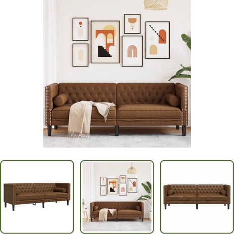 vidaXL Canapé Chesterfield avec traversins 3 places similicuir daim (1/5)
