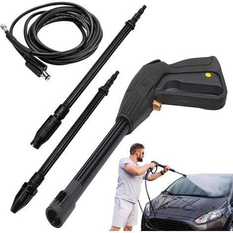 Pistola de limpieza de alta presión, boquilla ajustable, material ABS, manguera de 5 metros, para ventanas de coche y jardines, presión de 160 bares, 1 unidad, color negro. (1/5)