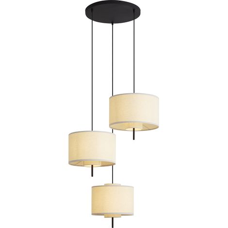 QAZQA Japandi Pendant Lamp Black with White Linen Shade 3-Light - (1/5)