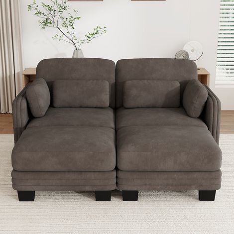Divano modulare 2 posti con ottomana in ciniglia marrone, 176 x 143 x 88 cm REDOM (1/5)