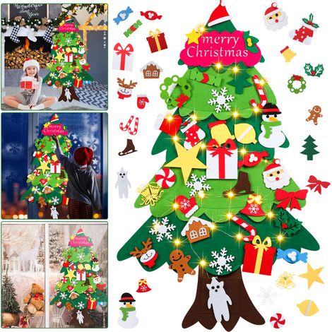 SWANEW DIY Felt Christmas Tree Decorazione albero di Natale con LED 33 ornamenti staccabili Regali di Natale (1/5)