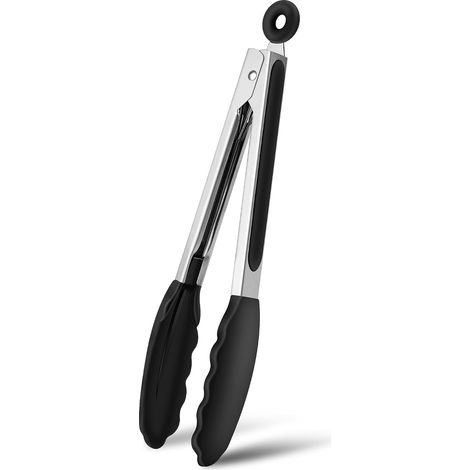 Pince Cuisine - 1 Pièce - Inox Et Silicone - Résistant Chaleur - Barbecue Air Fryer - 26 Cm Noir (1/5)