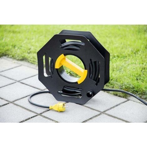 Caravan Enrouleur de câble, Manuel, Vide, pour Le Camping et Le ménage, jusqu'à 25 m de câble, en Plastique, Noir et Jaune