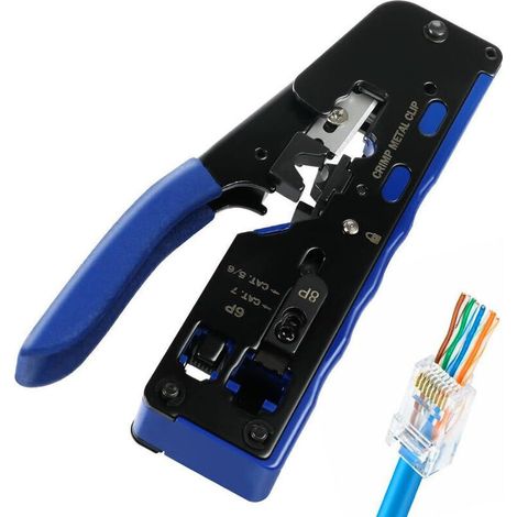 Pince à sertir, outil de sertissage croisé pour réseau Ethernet RJ45 RJ11 Cat6a Cat6 Cat5e, dénudeur RJ45 pour connecteur réseau, sertissage de prise téléphonique (1/4)