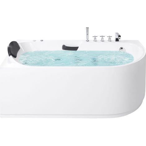 Baignoire à Droite en Acrylique et Acier Inoxydable 170 x 80 cm Hydromassage Appui-Tête Blanche Sayula (1/5)