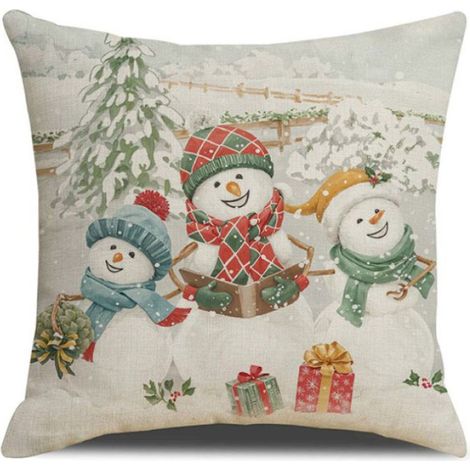 Taie D Oreiller - 45x45 Cm - Bonhomme De Neige - Decoration Noel - Lot De 4 (1/5)