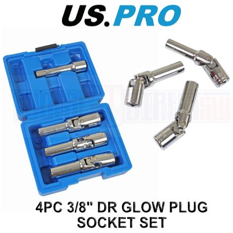 US PRO Tools 3pc Glow Plug Deep UJ Socket Set 8mm 10mm 12mm 3/8" Drive 5639 (1/4)