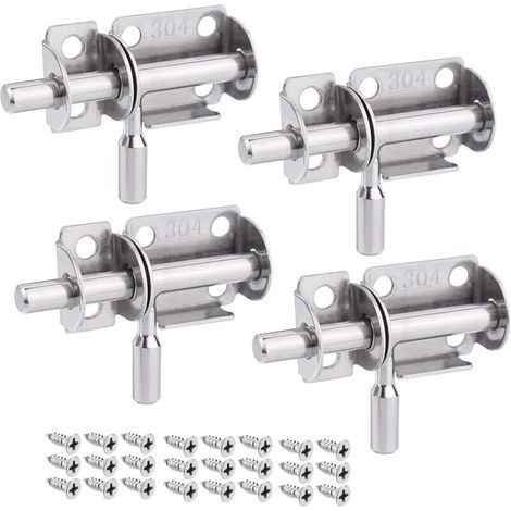 Lot de 4 verrous de porte coulissante en acier inox – Serrures intérieures et extérieures – Installation bilatérale – Résistance à la corrosion (1/5)