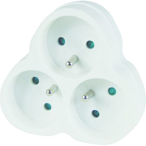 TEC HIT 250605 - Triplite 3 Prises x 16 Ampères - Fiche Multiple Façade - Blanc
