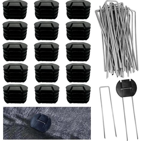 Lot de 30 piquets en toile de paillage de 15 cm et 30 rondelles pour fixation, forme U utilisations graves piquets de jardin en acier galvanisé pour jardin, bâche de paillage drainant (1/5)