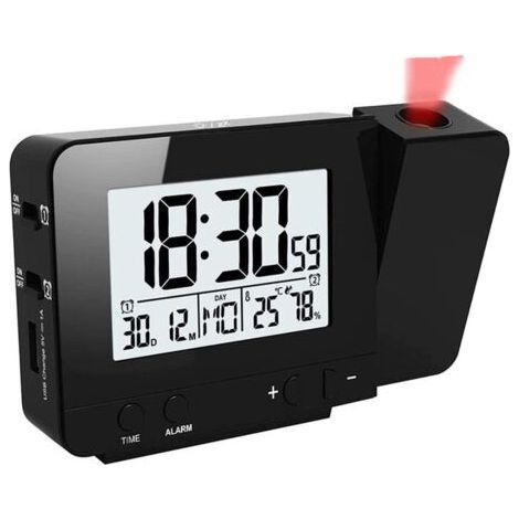 Reveil projecteur Plafond, LED Réveil avec Projection Digital, Réveil Numerique avec Double Alarmes, Fonction Snooze, Thermomètre Intérieur, LCD Grand Affichage, Noir Classique (1/4)