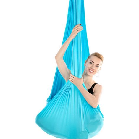 Hamac élastique de yoga aérien 2.8x1m, accessoire d'entraînement fitness durable, bleu ciel (1/5)
