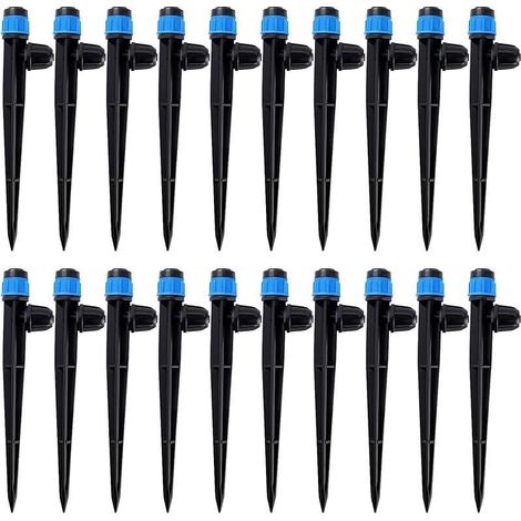 20 Pièces Goutteur Irrigation Réglable pour Tube 4/7 mm, 360 Degrés Micro Asperseur Goutte à Goutte avec Connecteur Barbelé & Piquet de Support, Goutteur D'irrigation Insertion, Bleu (1/5)