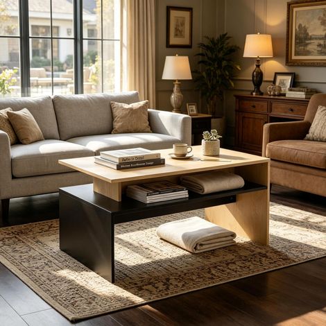 Couchtisch 95x55x50 cm aus schwarzem MDF und Naturholz mit Stauraum, für kleine Wohnzimmer – MEUBLIV (1/5)