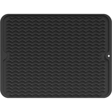 Mat exhaust - Silicone - Resistant to the heat - Non - Mat of dishes - Mat of drying for the kitchen - Black - 30 x 40 cm - 1 piece (1/5)