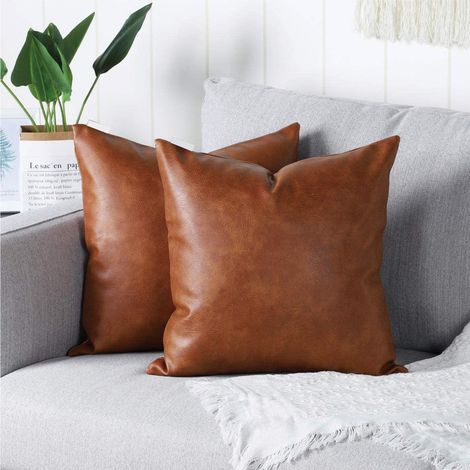 Lot de 2 taies de coussin en similicuir de luxe, housses décoratives modernes et confortables pour canapé, salon, balcon, 45x45 cm (1/5)