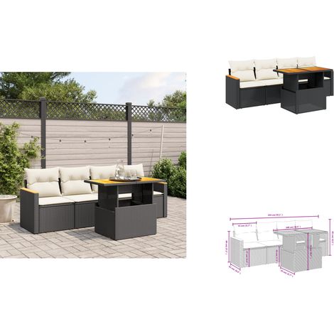 Salon de jardin 5 pcs avec coussins noir résine tressée - Ensemble Salon De Jardin - Meuble Extérieur - Résine Tressée - Rotin Synthétique - Mobilier De Jardin (1/3)