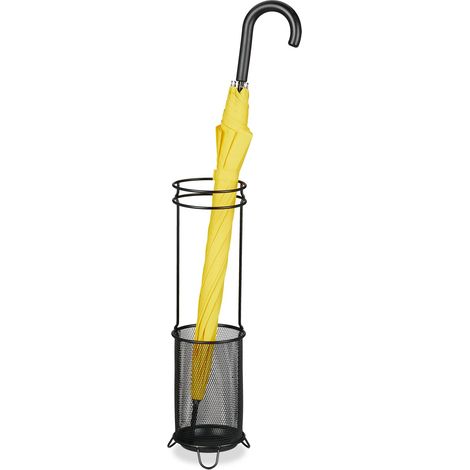 Relaxdays Umbrella Stand, 52.5 x 16 x 16 cm, Metal, Round, Brolly Drying Holder, Modern Design, Hallway Storage, Black
