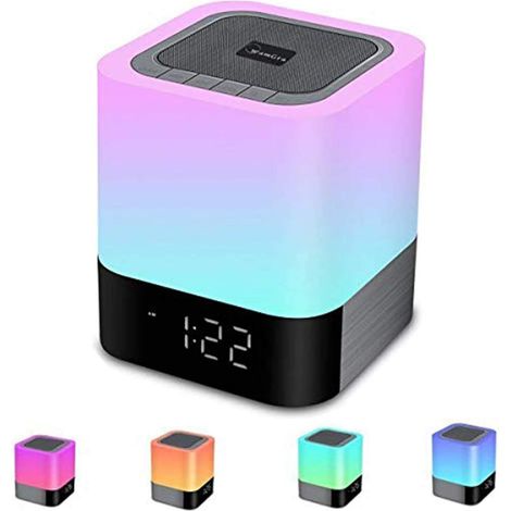 Enceinte Bluetooth Portable - Lampe de Chevet LED à Changement de Couleur - Réveil Numérique - Lecteur MP3 - Haut-parleur avec Entrée AUX et Slot Micro SD - 1 Pièce