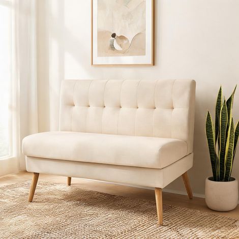 Canapé beige en polyester Kautschukholz 118 x 68 x 90 cm (1/5)