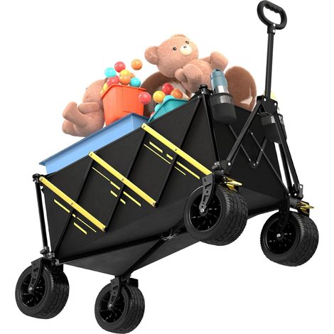 Chariot de jardin pliable, robuste, portable, pour animaux domestiques, avec grandes roues tout-terrain et porte-boisson