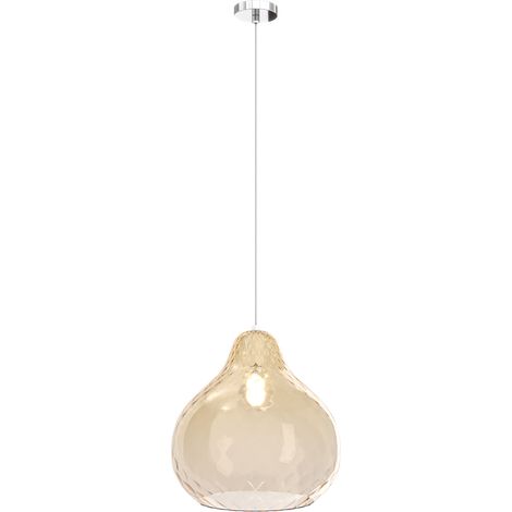 Lampadario Contemporaneo Dress Metallo Cromo Vetro Grande Ambra 1 Luce E27