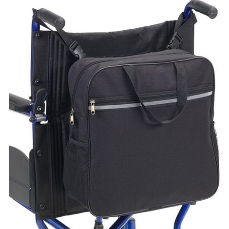 Borsa posteriore nera impermeabile per sedia a rotelle con strisce riflettenti e cerniere (1/5)