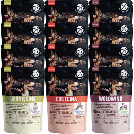 PET REPUBLIC Nassfutter für Hunde, verschiedene Geschmacksrichtungen, 12 x 500 g
